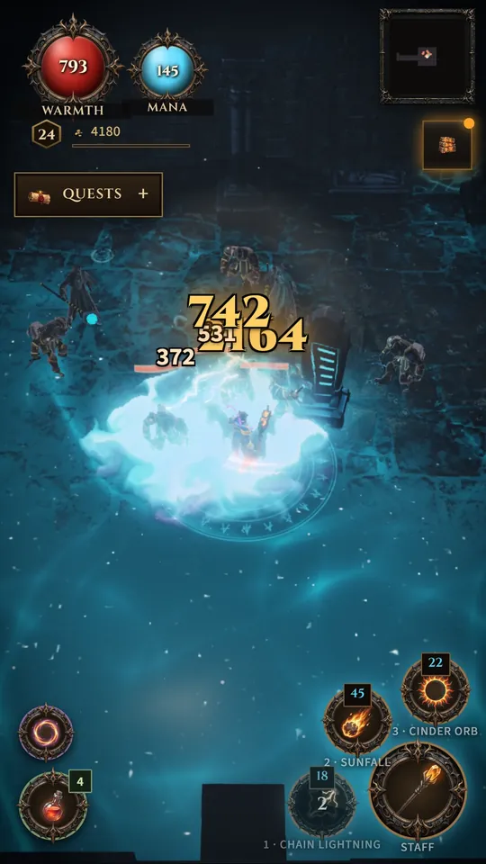 The Stormweaver in the Drowned Vault: Chain Lightning and a frost burst