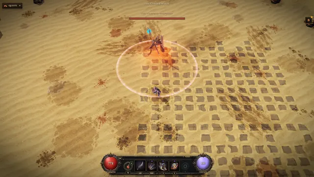 EMBERSWORN screenshot. The Charred Shepherd, in the Cinder Waste.