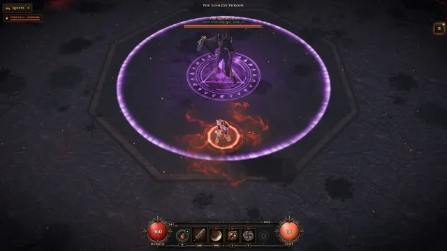 EMBERSWORN screenshot. The Quencher, in the Sunless Throne.