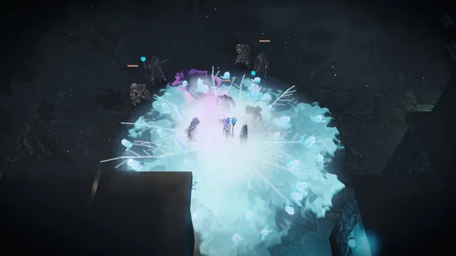 EMBERSWORN screenshot. The Stormweaver, in a fight. HUD off.
